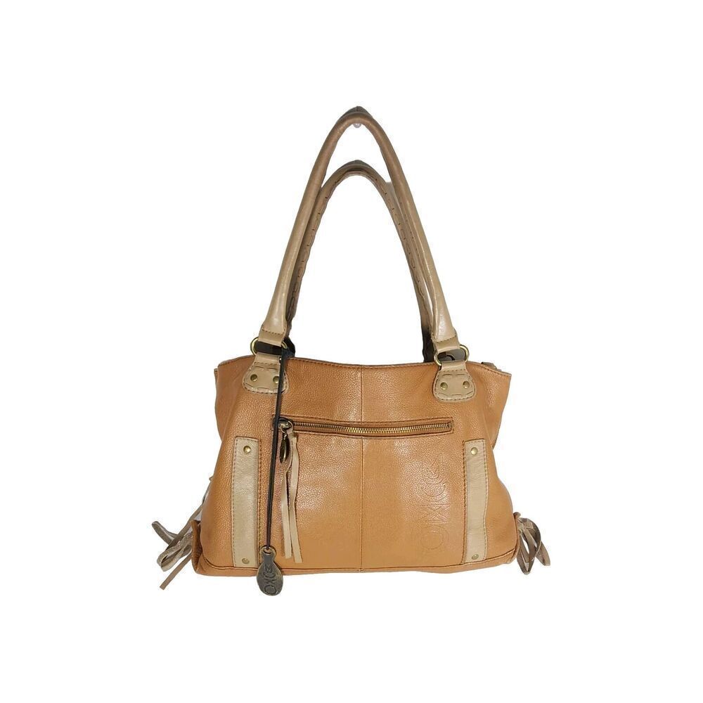 Muxo By Camila Alves Brown Leather Fringe Logo Handbag Purse Bag